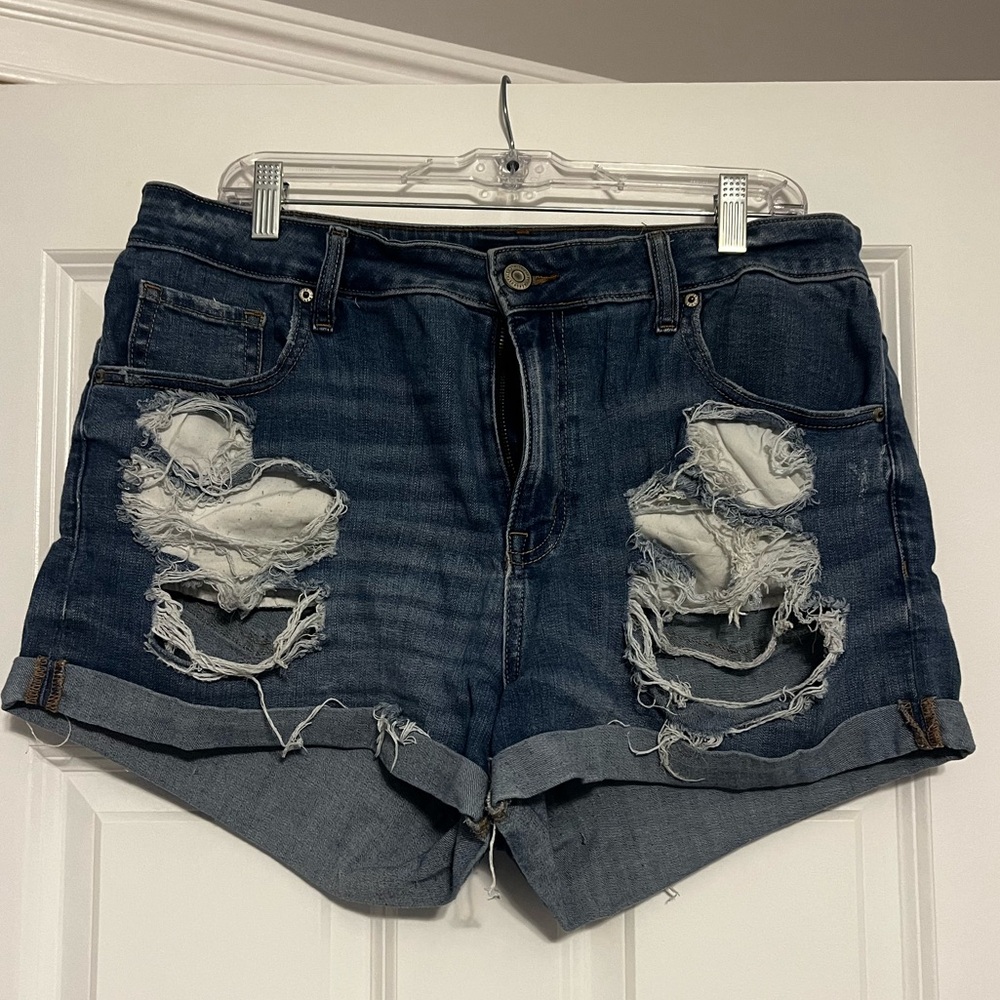 Aeropostale Dark Blue Ripped High Rise Jean Shorts